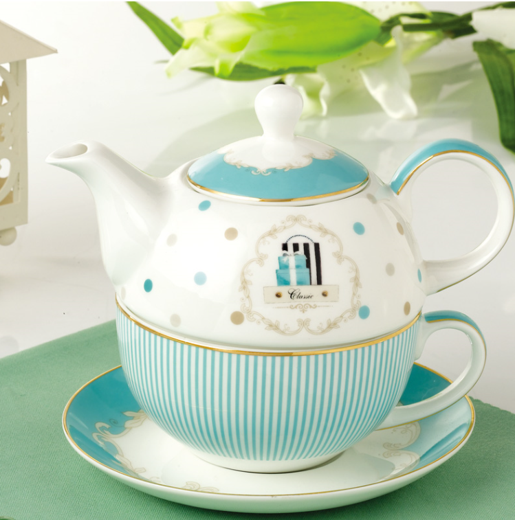 Best design stackable tea set bone china tea for one teapot and cup with gold rim