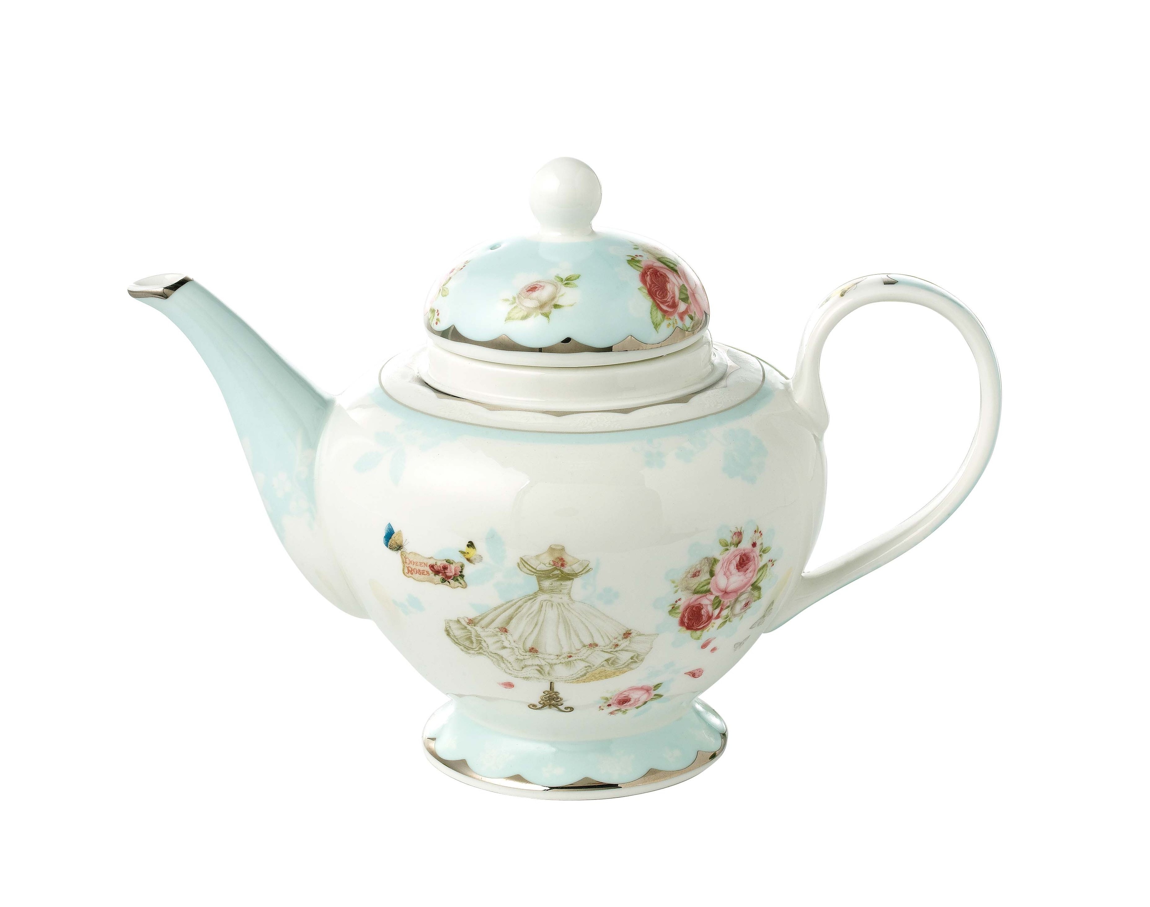 Modern bone china teapot with silver rim design porcelain tea kettle