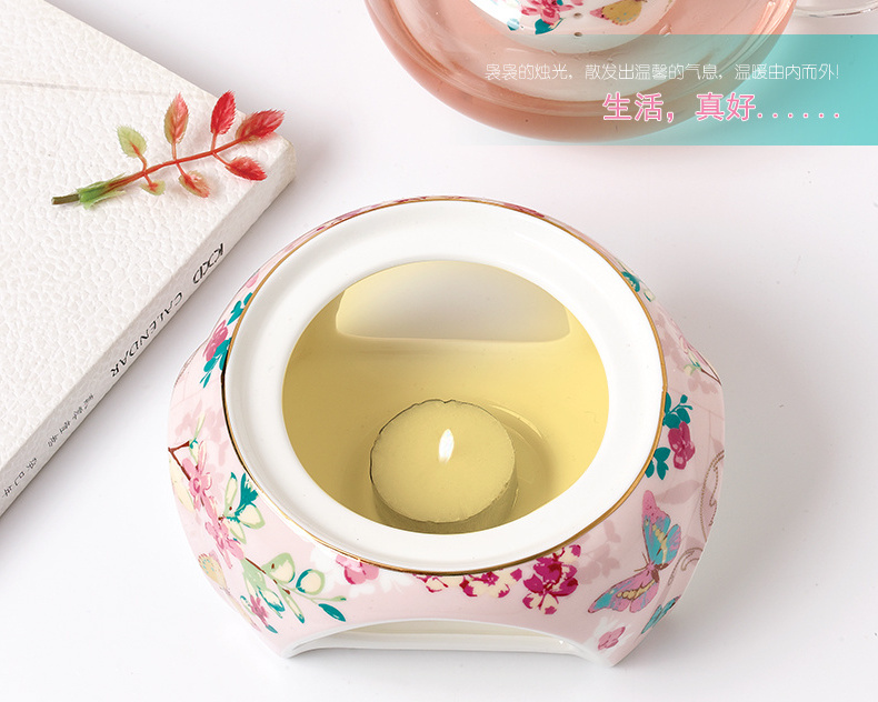 Modern good selling fine romantic floral teapot with glass teapot and warmer filter teapot