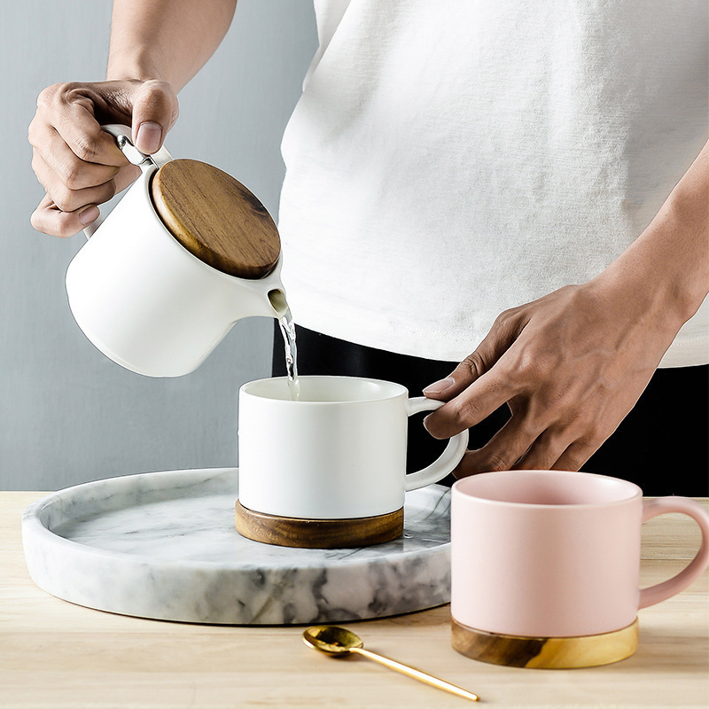 New design 290ml+140ml teapot and mug coffee cup tea for one Ceramic Bone China tea pot kettle with strainer