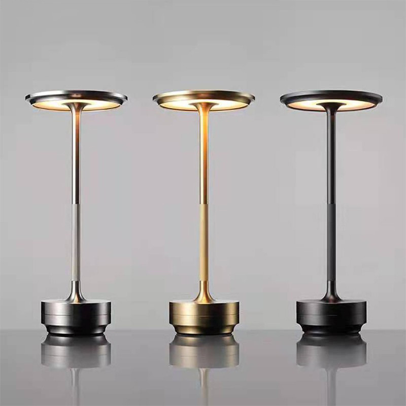 Hot sale luxury Rechargeable Table Lamp Metal Electroplating Lampbody Restaurant Battery Touch Dimmable desk light