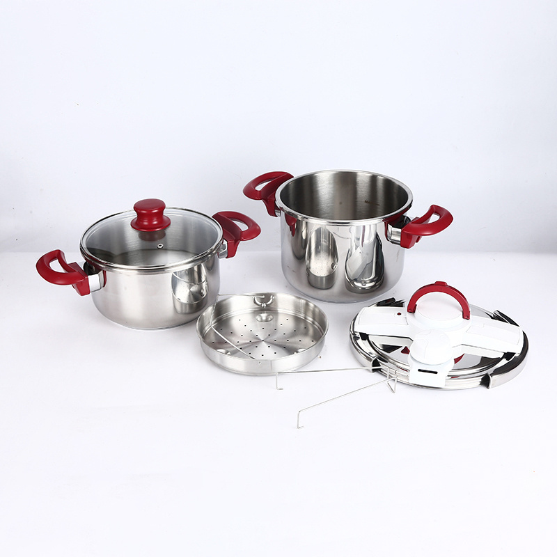 5+7L cocotte minute ollas de acero inoxidable double clamp stainless steel pressure cooker,60/100KPA