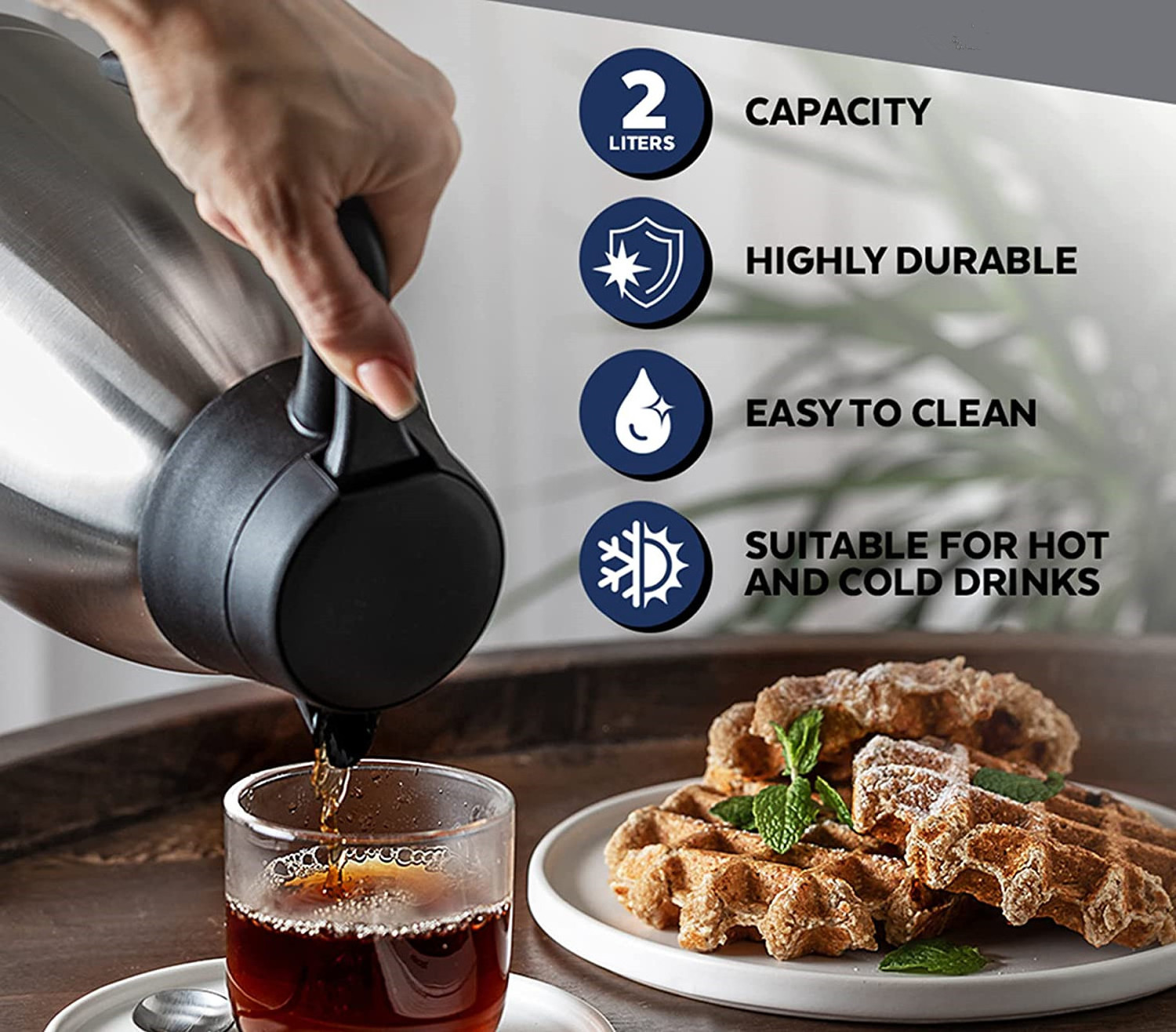 Stainless Steel Insulated Carafe or Pitcher Hot Water Dispenser Vacuum Flask Coffee Carafe Drink Dispenser