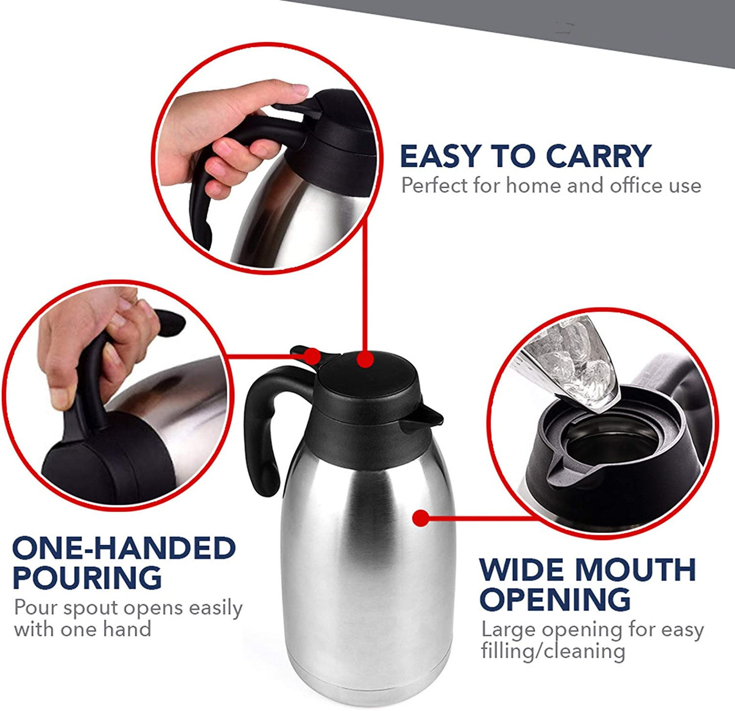 Stainless Steel Insulated Carafe or Pitcher Hot Water Dispenser Vacuum Flask Coffee Carafe Drink Dispenser