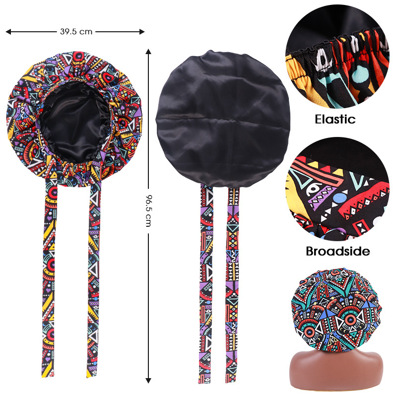 New Design African Print Cotton Double Sided Premium Satin Lined Designer Round Women Hair Bonnets