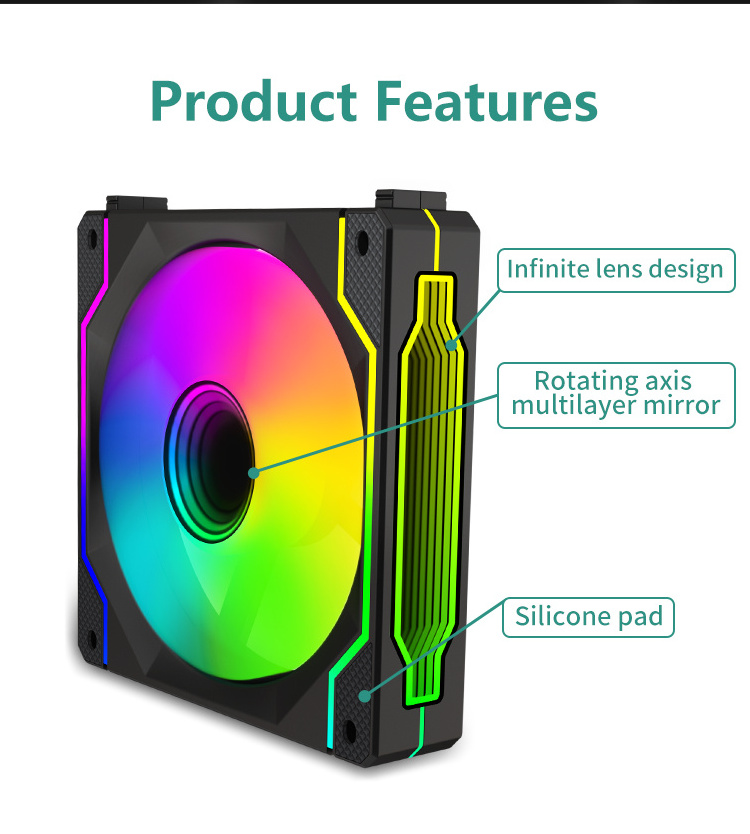 High Cooling Performance Computer Case Fan RARGB Dynamic Infinite Mirror Light Effect Desktop Computer Cooling fan