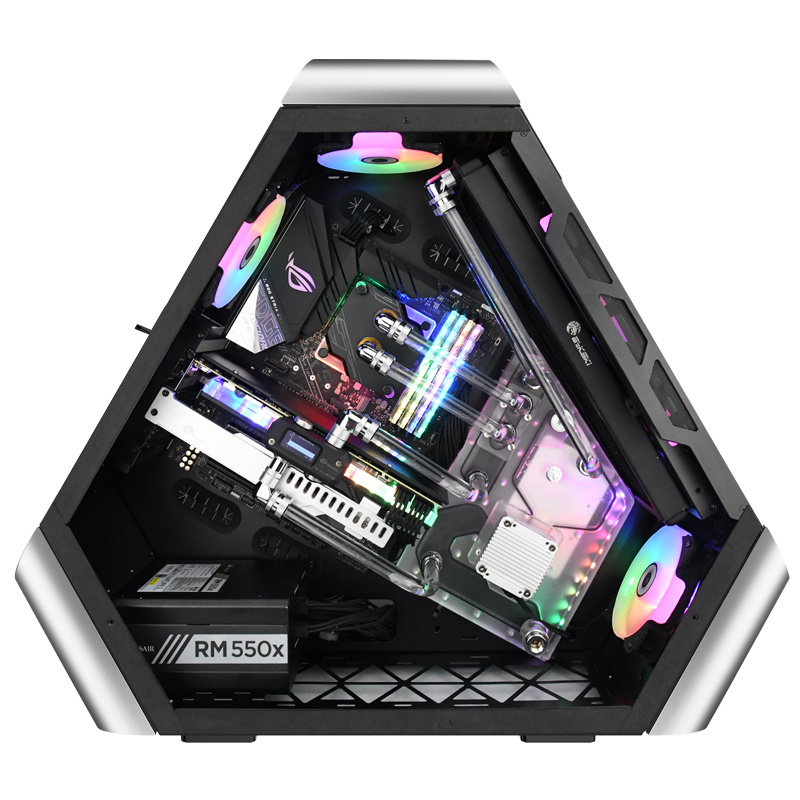 Hot Sale ATX Triangle Gaming Computer Case Support ATX Motherboard Liquid Cooler Support 10 Fans-Tempered Glass Front Panel