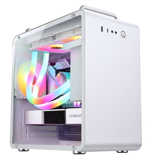 Good Quality Tempered Glass Panel Aluminum Computer Case PC Dual Chamber Atx Cube Gaming Computer Case With ARGB Cooling Fan  Ga