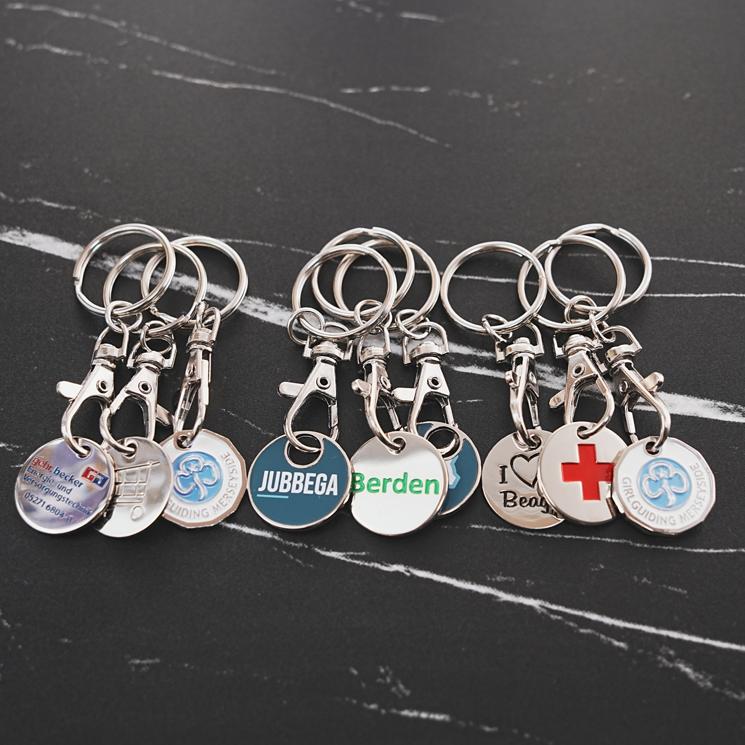 Round Shape Custom Metal Keyring Supermarket Shopping Cart Chip Trolley Coin Token Coin Keychain