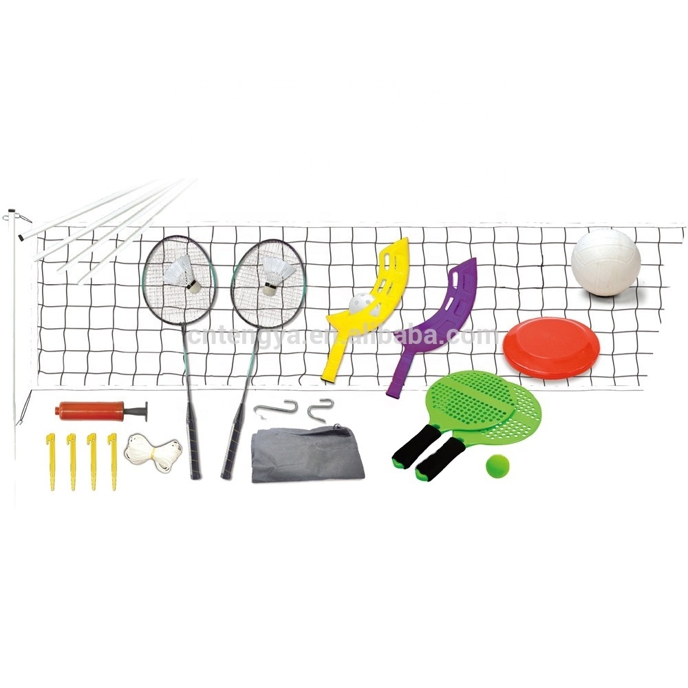 Portable Badminton and Volleyball Combo Practice Net Posts Pole Stand Station System Set Outdoor Indoor Beach with Price Racket