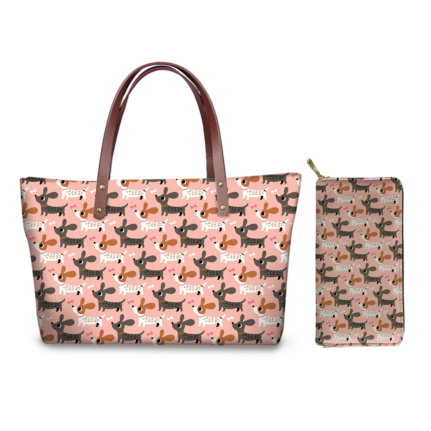 POD Custom Handbags for Women Mandala Sausage Dog Print Purses and Handbags Women OEM Females 2pcs/set Shoulder Tote Bag