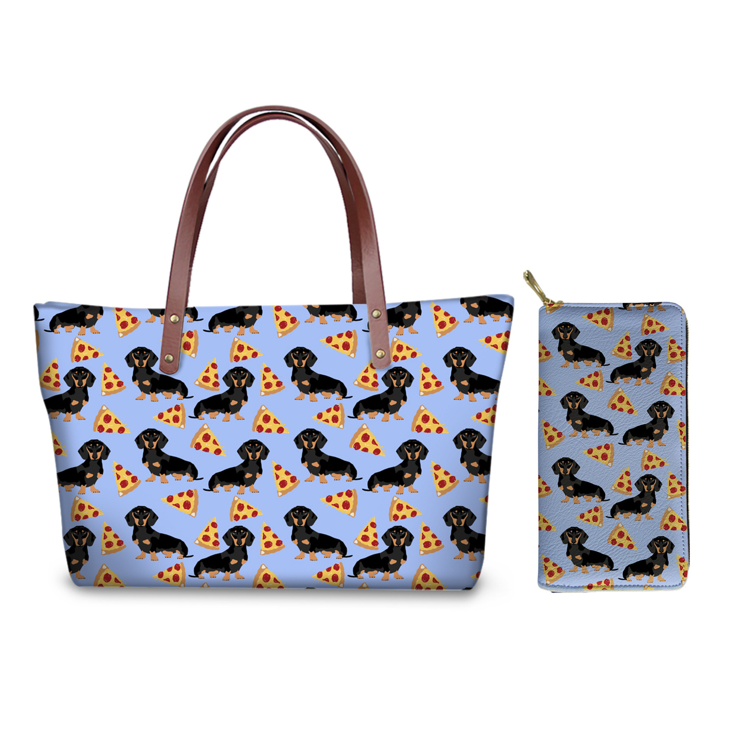 POD Custom Handbags for Women Mandala Sausage Dog Print Purses and Handbags Women OEM Females 2pcs/set Shoulder Tote Bag