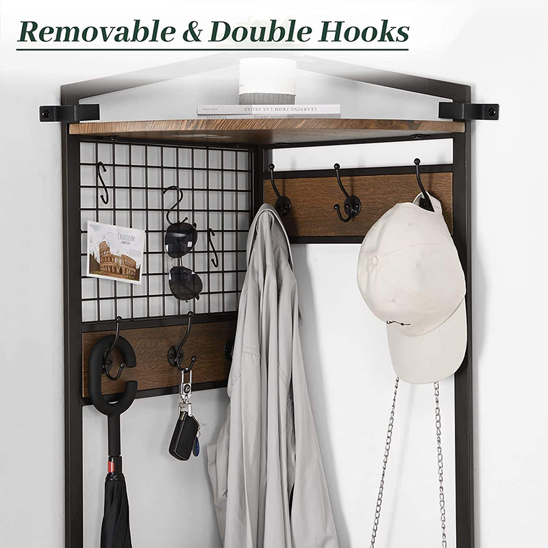 Tanggula corner industrial coat rack with hooks and storage rack for entrance