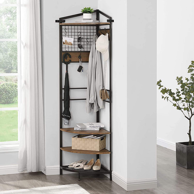 Tanggula corner industrial coat rack with hooks and storage rack for entrance