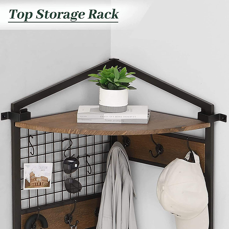 Tanggula corner industrial coat rack with hooks and storage rack for entrance