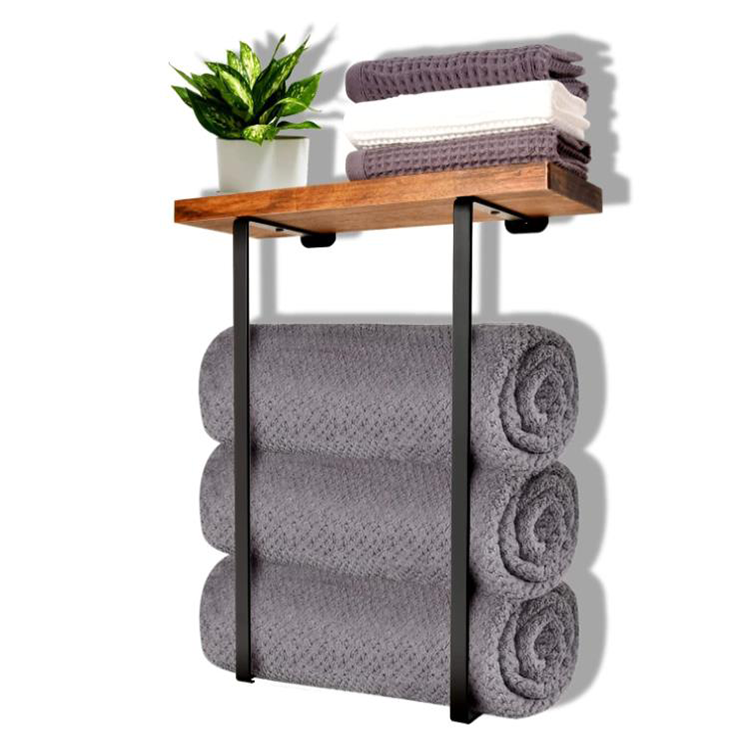 kitchen wall shelf Tanggula Metal wood bathroom rolled bath towel storage and organizer towel rack wall rolled towel with shelves