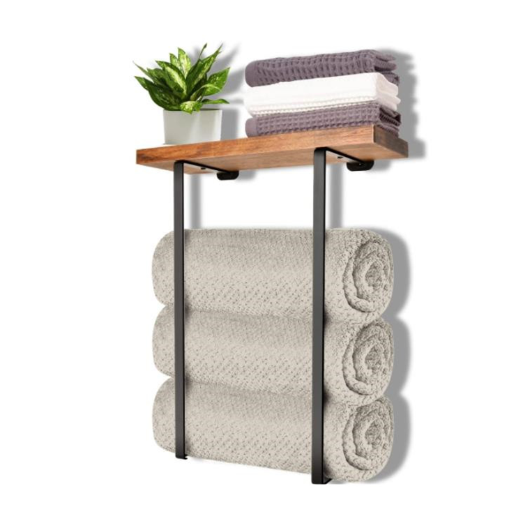 kitchen wall shelf Tanggula Metal wood bathroom rolled bath towel storage and organizer towel rack wall rolled towel with shelves