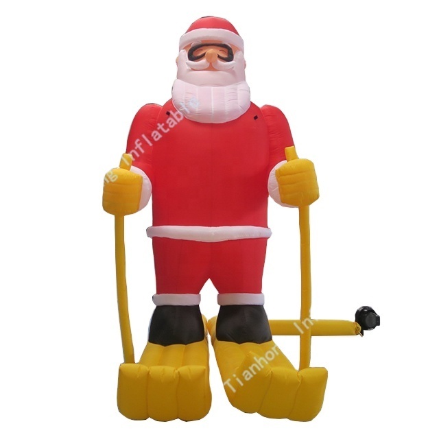 4 meters giant inflatable skiing Santa Claus character lovely outdoor inflatable santa claus for christmas decoration