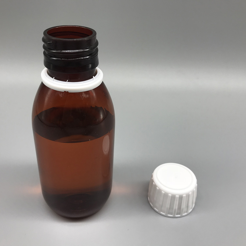 Unique empty PET alpha amber 4oz 120ml plastic amber cough syrup bottle with anti-tamper proof cap