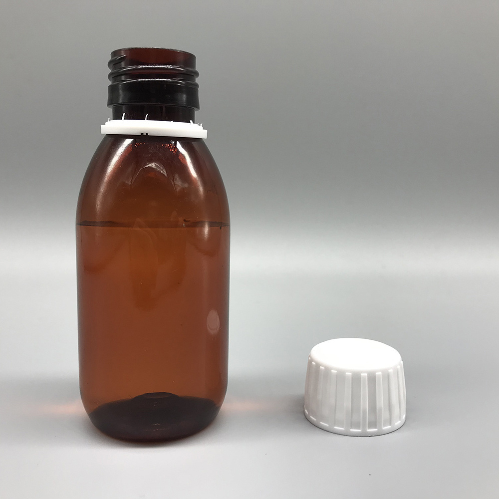 Unique empty PET alpha amber 4oz 120ml plastic amber cough syrup bottle with anti-tamper proof cap