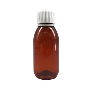 Unique empty PET alpha amber 4oz 120ml plastic amber cough syrup bottle with anti-tamper proof cap