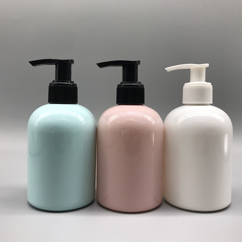 Matte colorful PET Plastic 7oz 8oz 200ml 250ml empty pink blue white shampoo bottle with lotion pump