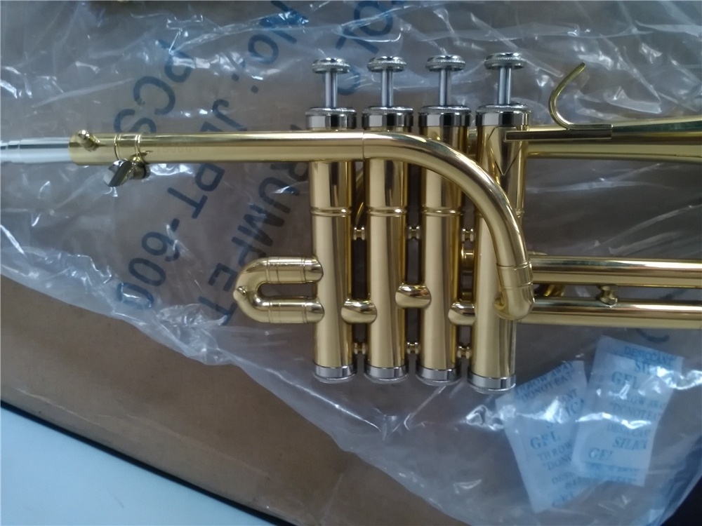 Popular Grade Cupronickel with nickel plated piston Gold lacquer Piccolo Trumpet