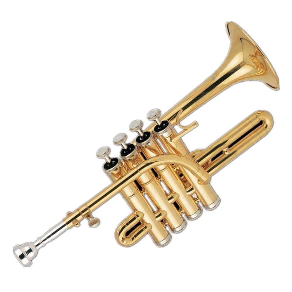 Popular Grade Cupronickel with nickel plated piston Gold lacquer Piccolo Trumpet Wholesale Professional Musical Instrument OEM