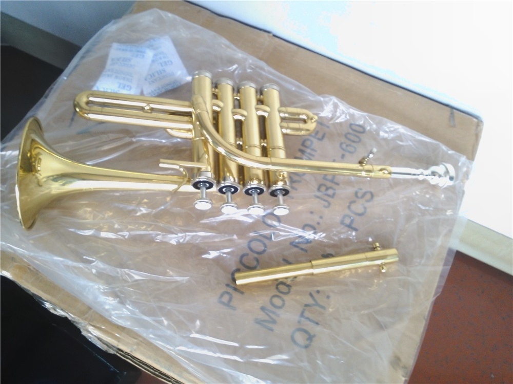 Popular Grade Cupronickel with nickel plated piston Gold lacquer Piccolo Trumpet