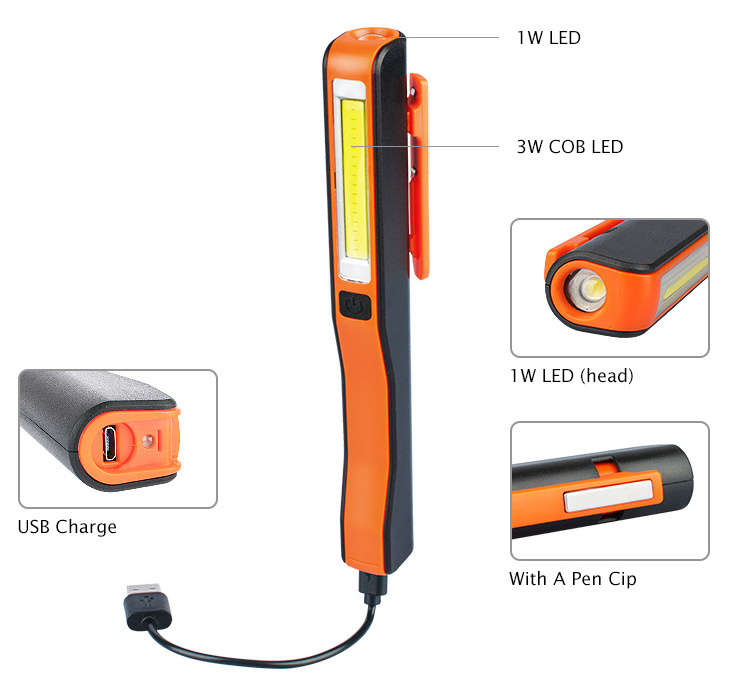 COB LED Work Light Rechargeable Mechanic Inspection Lamp Portable Hand Pocket Pen Flashlight  for Workshop