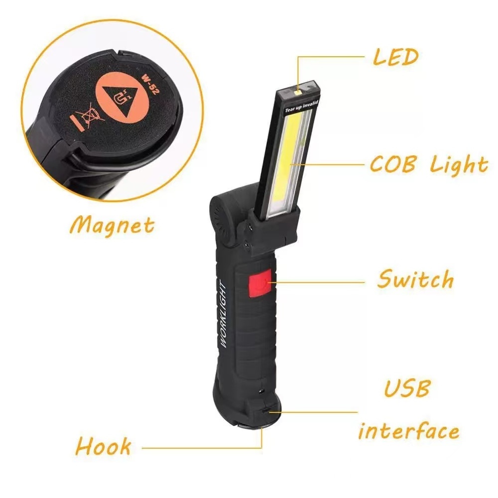 360 Degree Rotate 5 Modes Rechargeable LED Flashlight Magnetic Base Clip Car Repair COB Inspection Work Light