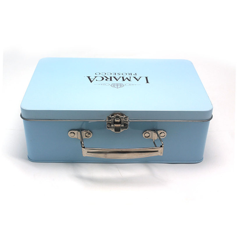 Wholesale Luxury Custom Printed Rectangle  Empty Lunch Metal Tin Box With Handle And Locks For Kids