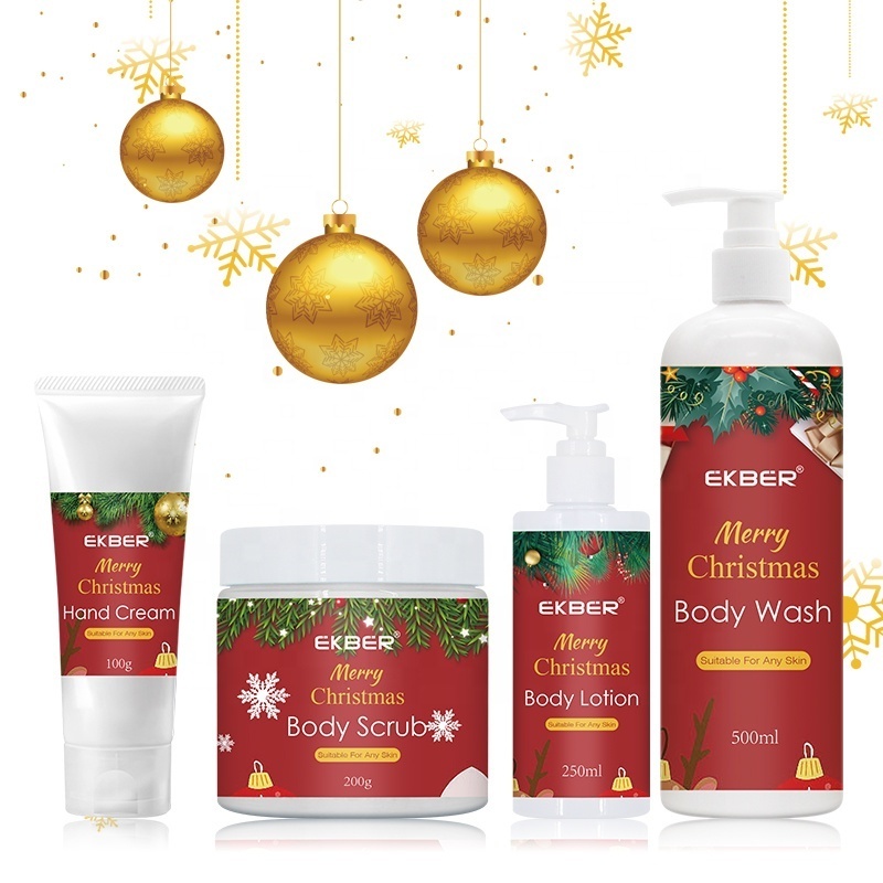 Oem Body Care 4 Pieces Manufacturer Wholesale Natural Hand Cream Scrub And Body Lotion Organic Luxury Christmas Bath Gift Set