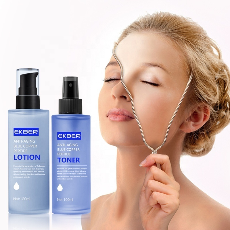 Customize Logo Natrual Organic Blue Copper Peptide Hydrating Dry Skin Toner And Lotion For Face