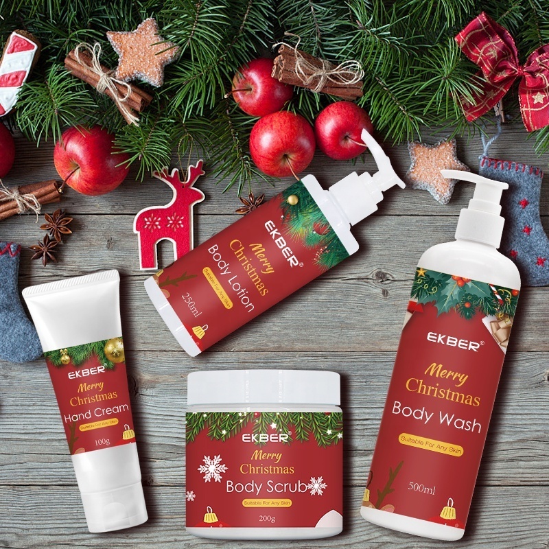 Oem Body Care 4 Pieces Manufacturer Wholesale Natural Hand Cream Scrub And Body Lotion Organic Luxury Christmas Bath Gift Set