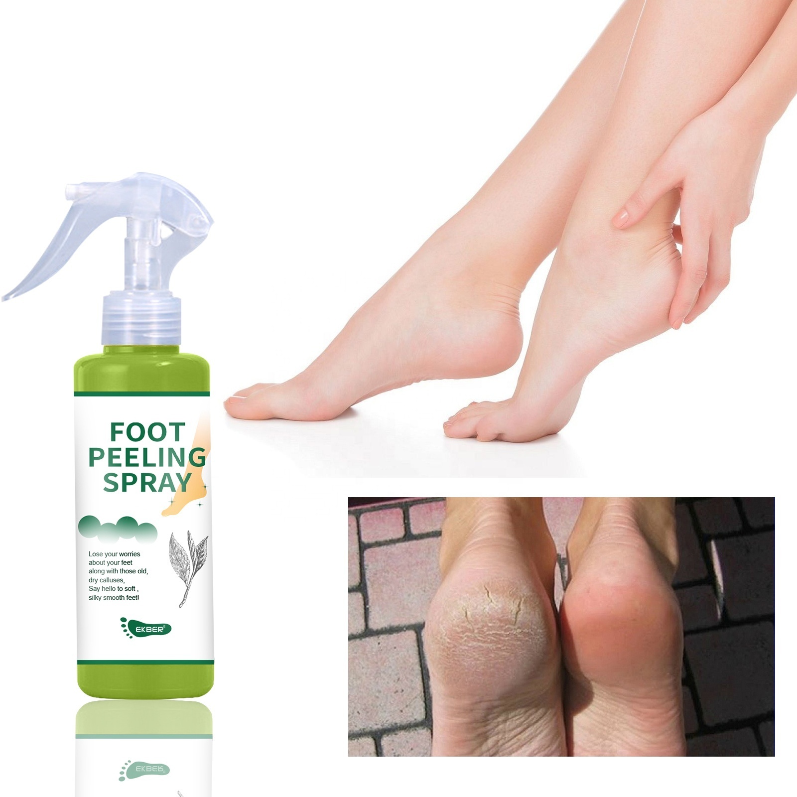 Customize Logo Make Your Feet Baby Soft Green Tea Orange Foot Exfoliate Peel Off Spray Cracked Heels Dead Skin Calluses