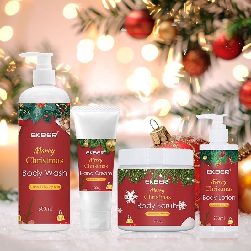 Oem Body Care 4 Pieces Manufacturer Wholesale Natural Hand Cream Scrub And Body Lotion Organic Luxury Christmas Bath Gift Set