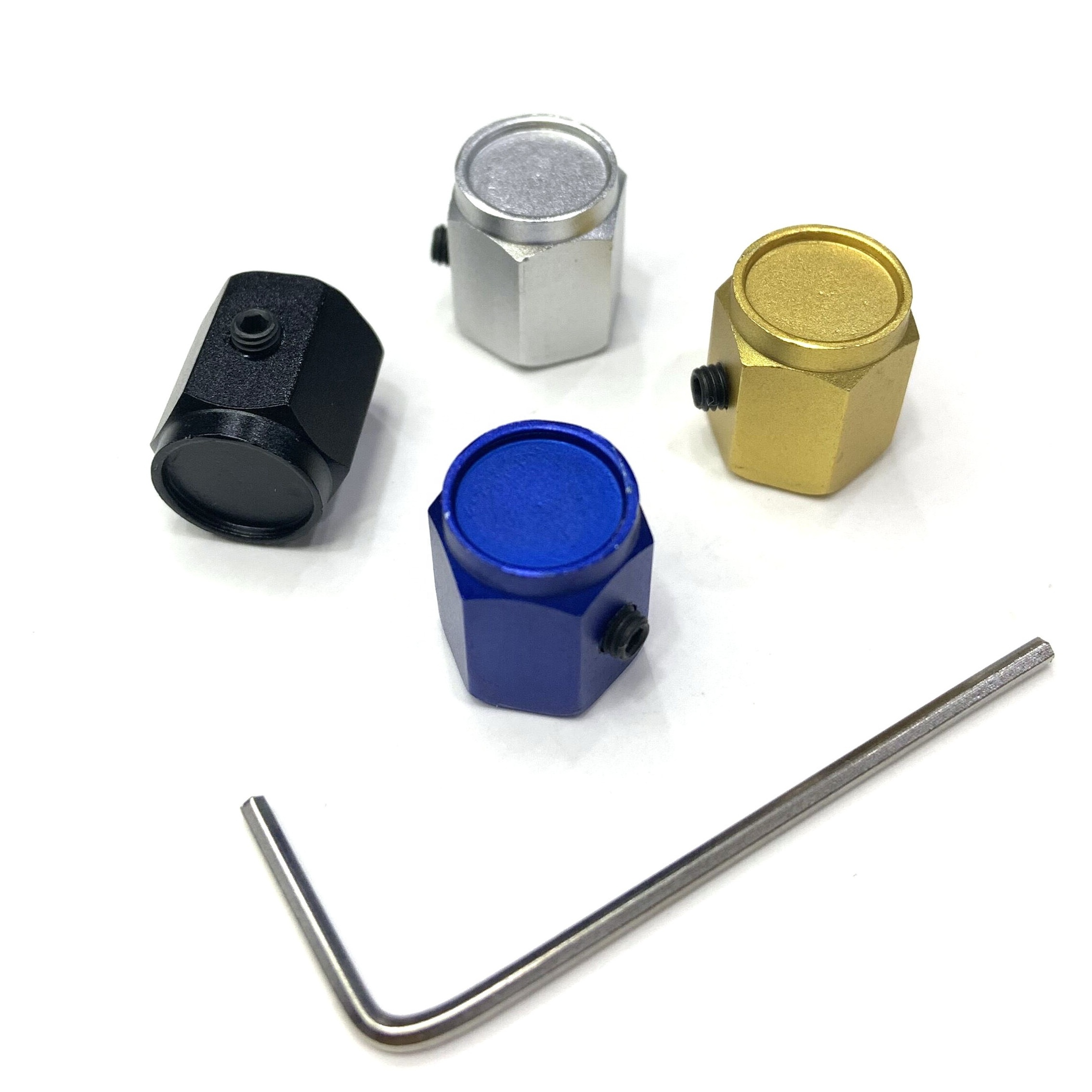 Aluminum Set Of 4 pcs OEM custom logo anti theft locking tire valve cap with L tool