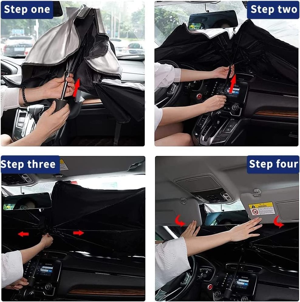 TIROL Car Windshield Sun Shade Umbrella with 360 angle Rotation Bendable Handle Foldable Automotive Front Windshield Car Shade