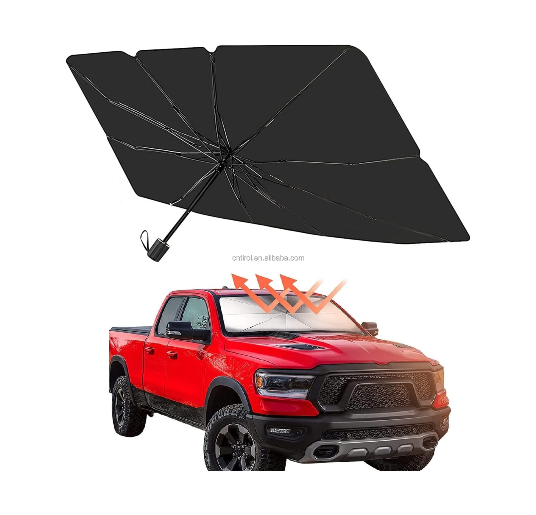 TIROL Car Windshield Sun Shade Umbrella with 360 angle Rotation Bendable Handle Foldable Automotive Front Windshield Car Shade