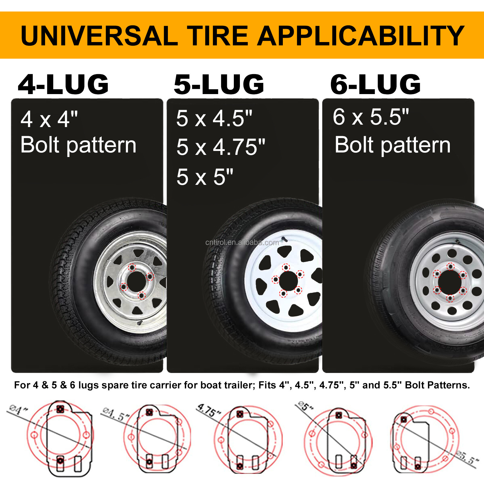 TIROL Spare Tire Carrier Hitch Mount Compatible with 4 & 5 & 6 Lugs Wheels on 4