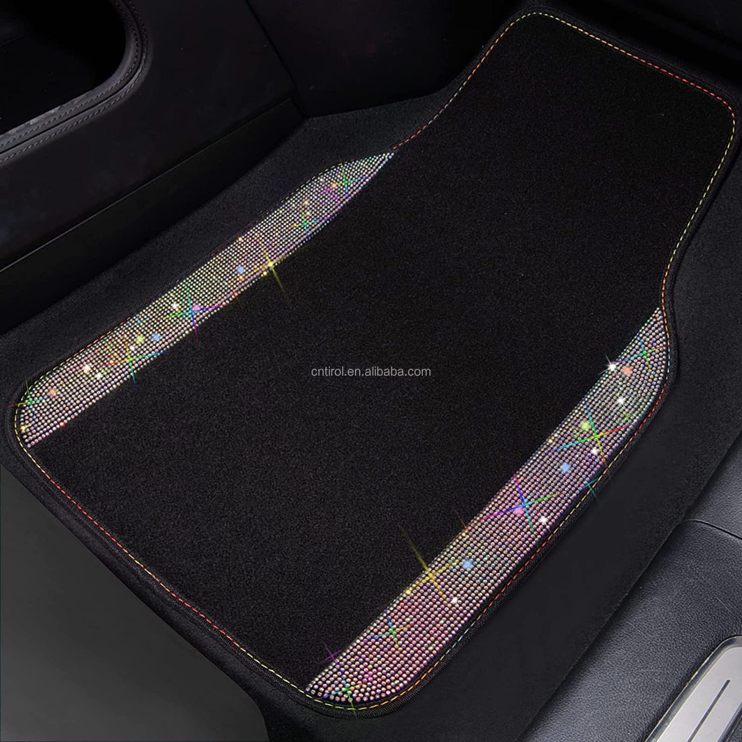 TIROL Custom 4 Pieces Bling Bling Crystal Sparkly Glitter Anti-Slip Heel Pad Carpet Universal Luxury Diamond Foot Car Mats