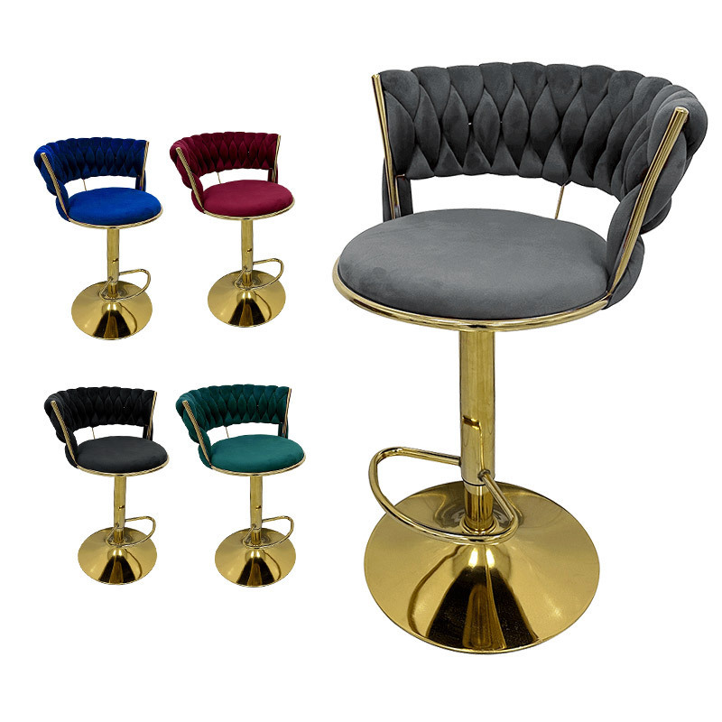 nordic industrial counter gold metal legs barstool modern luxury black velvet high bar stool chairs bar chairs for kitchen