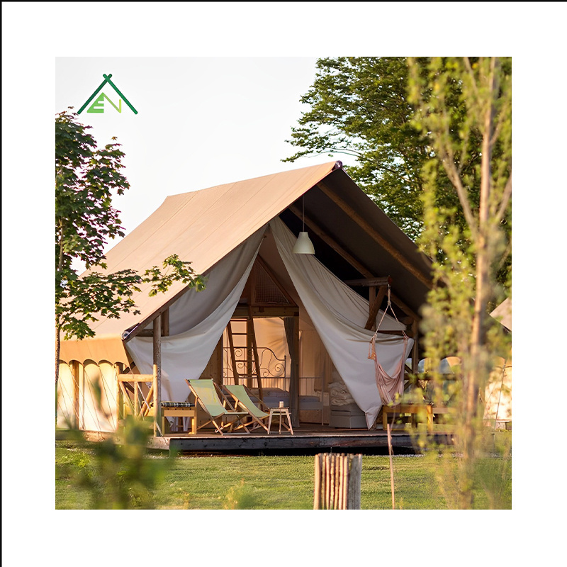 Outdoor Four 5 Peoples wooden house luxury Waterproof hotel canvas Glamping Safari Tent for sale