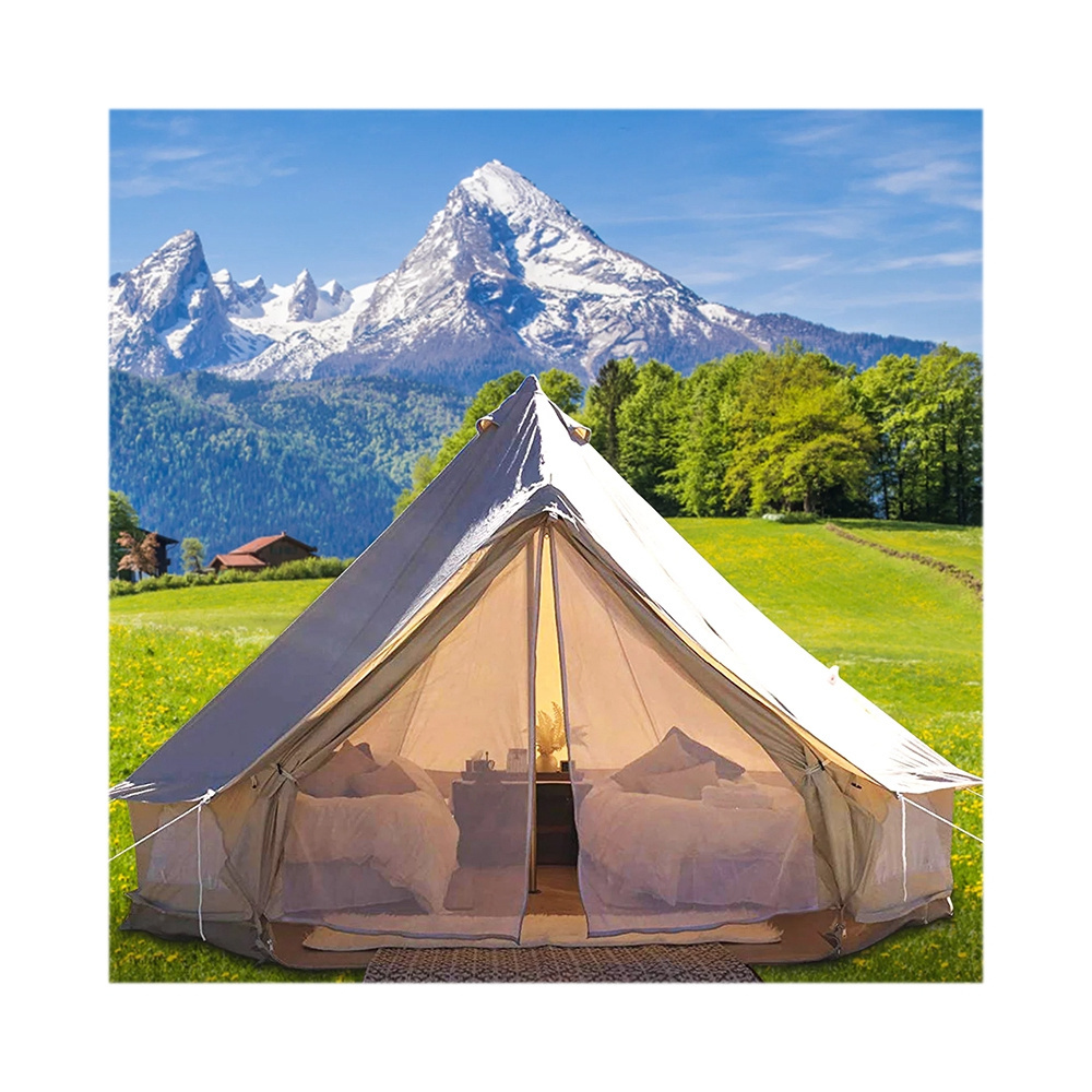 New Design 3M/4M/5M/6M Outdoor Camping Luxury Glamping 4 Season 5-12 Persons Family Canvas Cotton Bell Tent