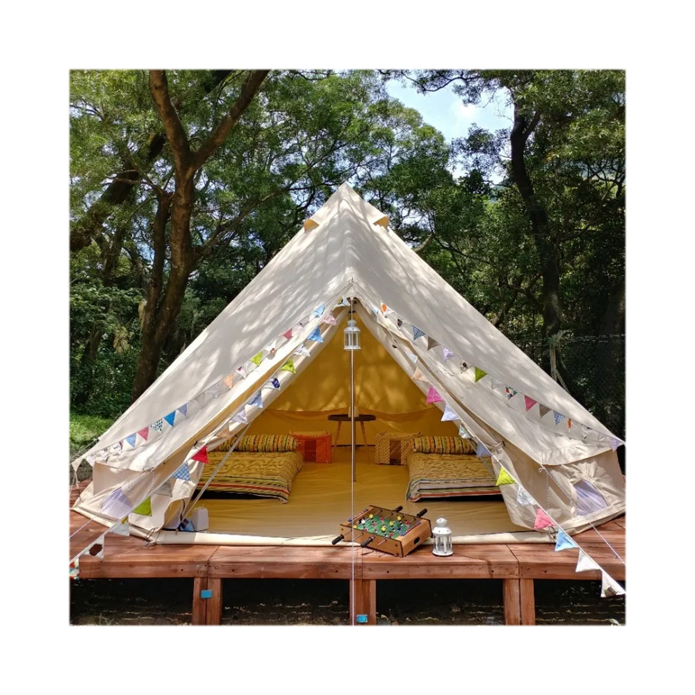 New Design 3M/4M/5M/6M Outdoor Camping Luxury Glamping 4 Season 5-12 Persons Family Canvas Cotton Bell Tent