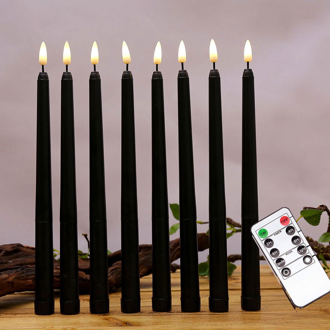 Black Tea Lights LED Remote Halloween Taper Candles Black Color Flameless Fake Pillar Candles AAA Battery LED Candles