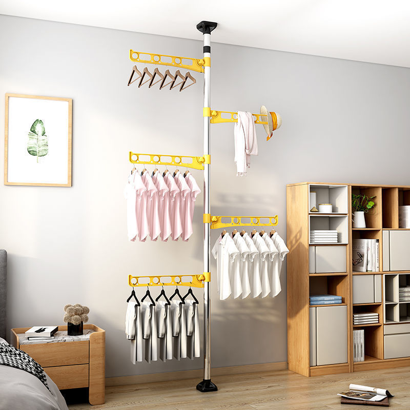 Factory Simple Adjustable Metal Coat Racks Drying On Balcony Punch-free Standing Clothes Storage Hanger with Telescopic Rod