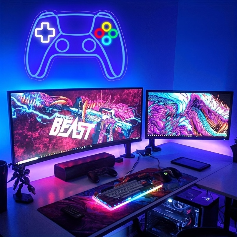 1 PC Gamepad Shaped LED Neon Sign for Gamer Room Boys Room Gaming Wall Decor, USB Powered Gamer Gifts for Teens, Boys, Kids