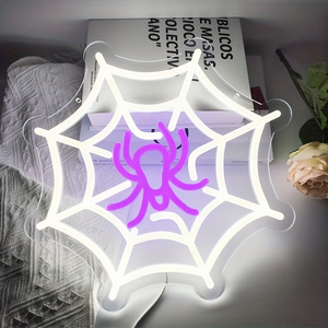 1 PC Spider web Neon Sign Purple White Lighted Wall Art Decor Halloween Led Sign Neon Light USB Powered for Wedding Birthday